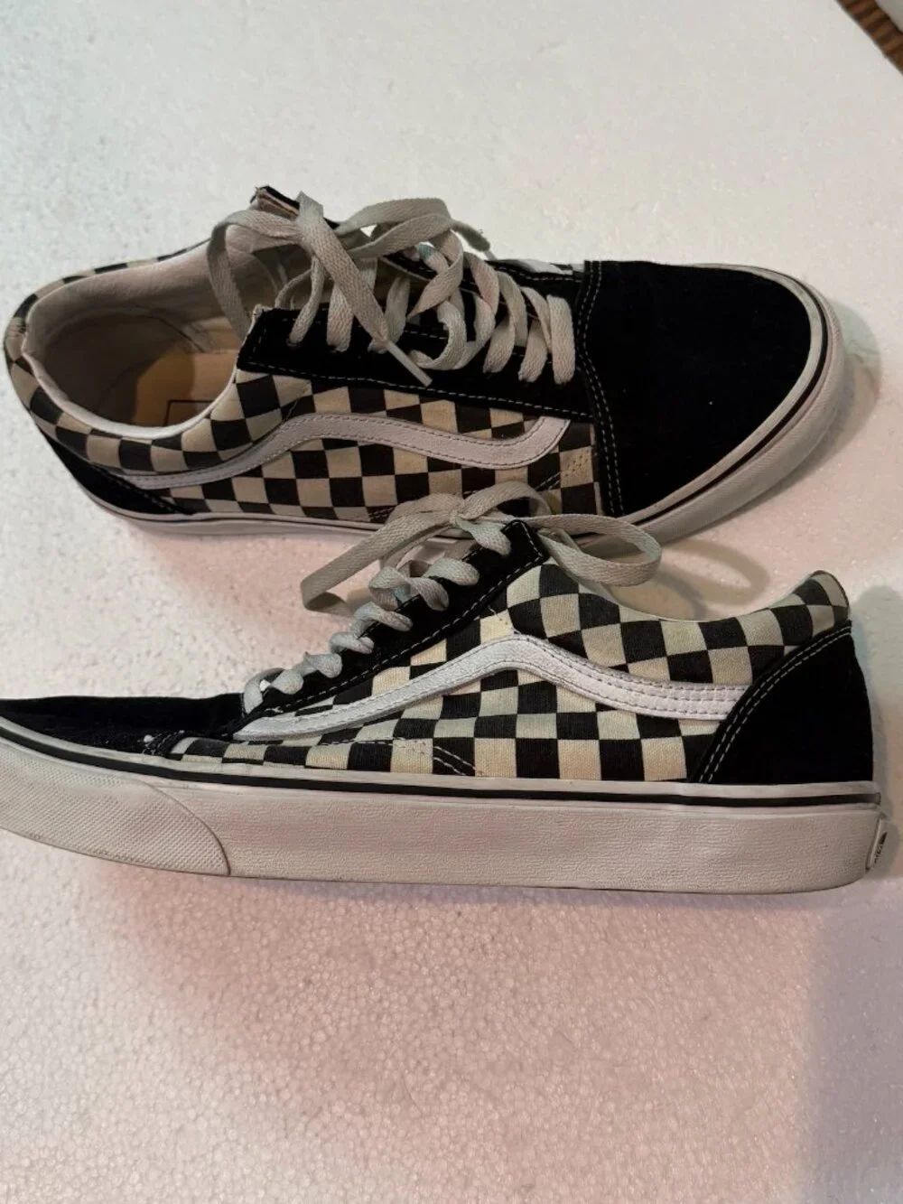 Vans Old Skool Checkerboard Sneakers Skating PopCush Black/White Men's Size 10